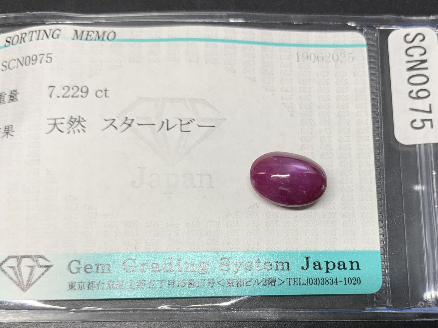 スタールビー 天然  7.229ct  宝石ソーティング付き  11.4㎜×8.1㎜×6.8㎜ ルース（ 裸石 ）  5641Y