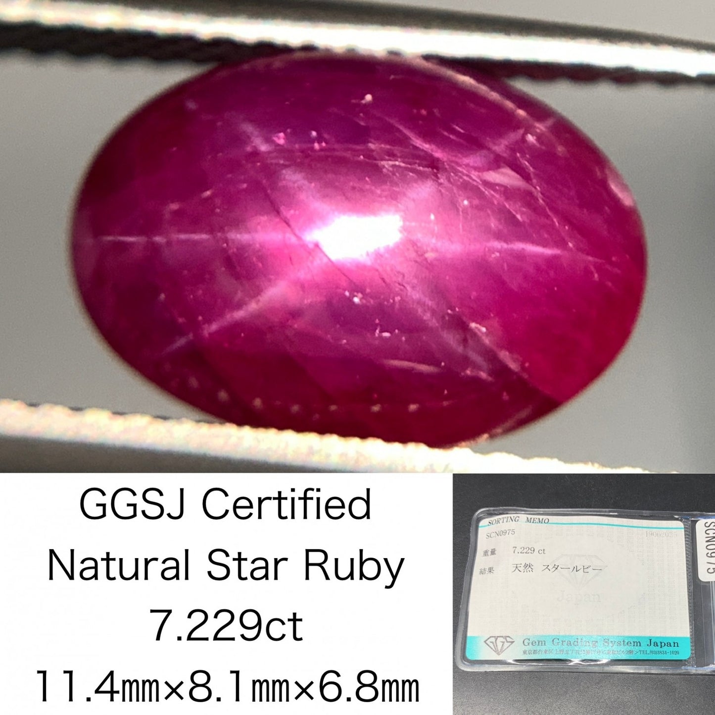 スタールビー 天然  7.229ct  宝石ソーティング付き  11.4㎜×8.1㎜×6.8㎜ ルース（ 裸石 ）  5641Y