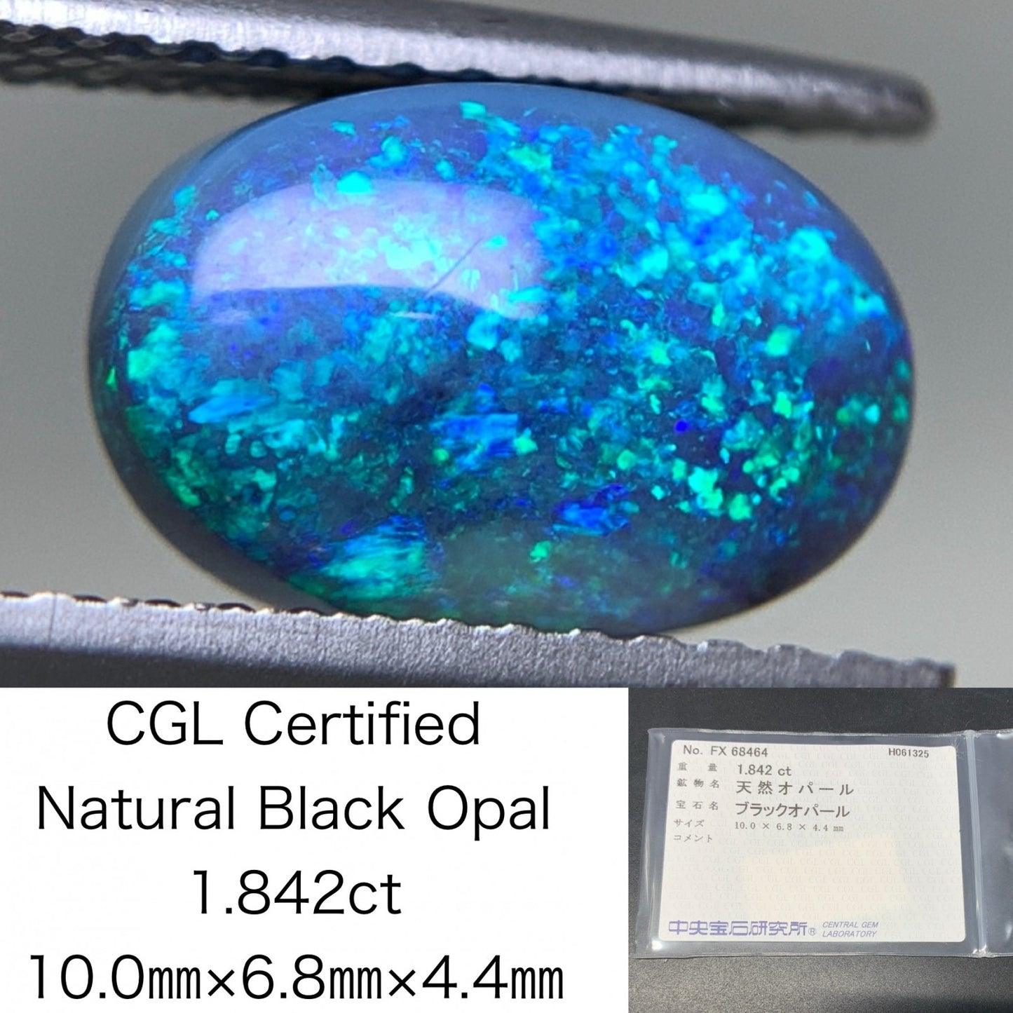 ブラックオパール  天然  1.842ct  中央宝石ソーティング付き  10.0㎜×6.8㎜×4.4㎜   ルース（ 裸石 ） 5477Y