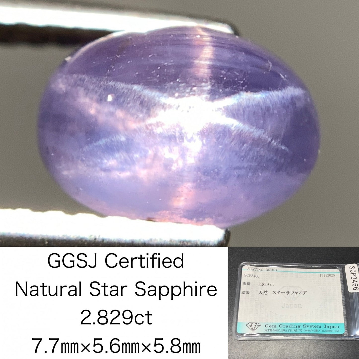 スターサファイア 天然 2.829ct 宝石ソーティング付き 7.7㎜×5.6㎜×5.8㎜ ルース（ 裸石 ） 7483Y