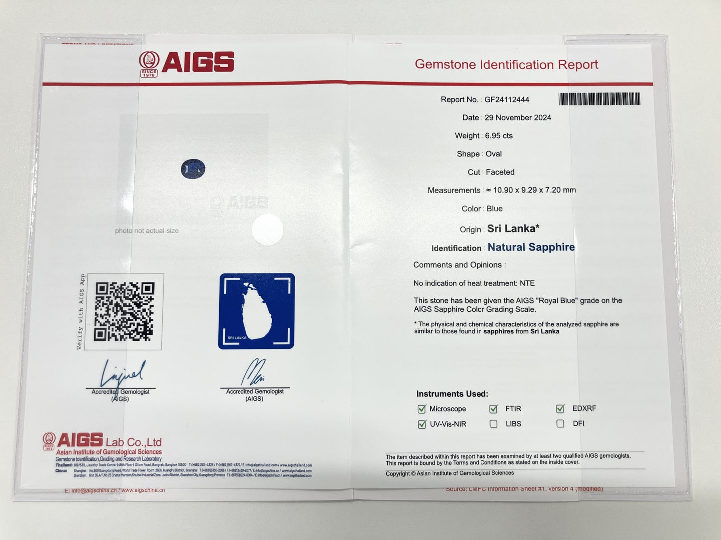 サファイア 非加熱 ロイヤルブルー スリランカ産 S6.95ct  AIGS鑑別書付き  リング（指輪） D0.79ct  PT900  11.4g 3221S