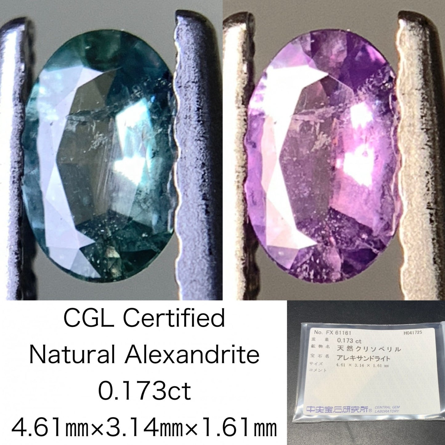アレキサンドライト 0.173ct 中央宝石ソーティング付き 4.61㎜×3.14㎜×1.61㎜ 天然 ルース（ 裸石 ） 4716Y