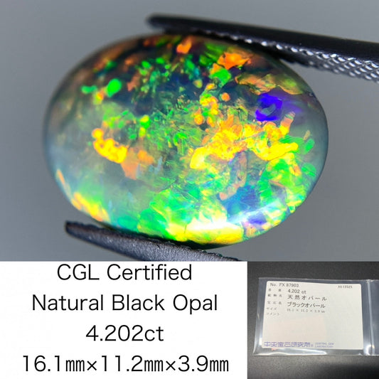 ブラックオパール 天然 4.202ct 中央宝石ソーティング付き 16.1㎜×11.2㎜×3.9㎜ ルース（ 裸石 ） 7445Y