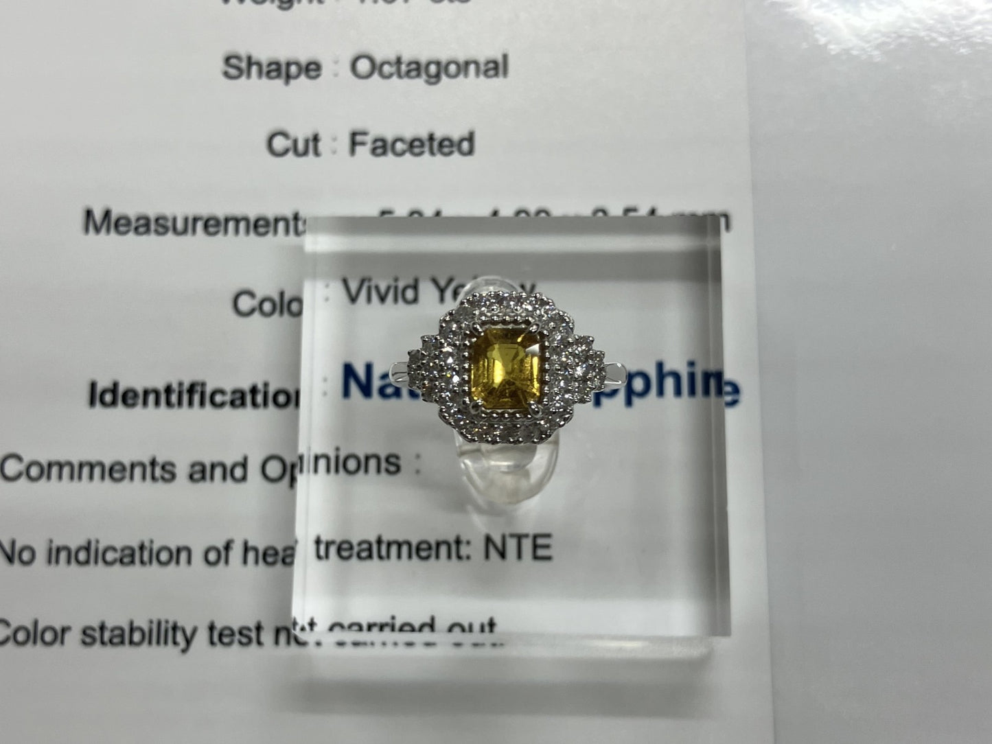 サファイア 1.07t Vivid Yellow 非加熱 NoHeat AIGS鑑別書 D0.47ct PT900 5.9g 指輪 （JP12号） サイズ直し無料 9178SS