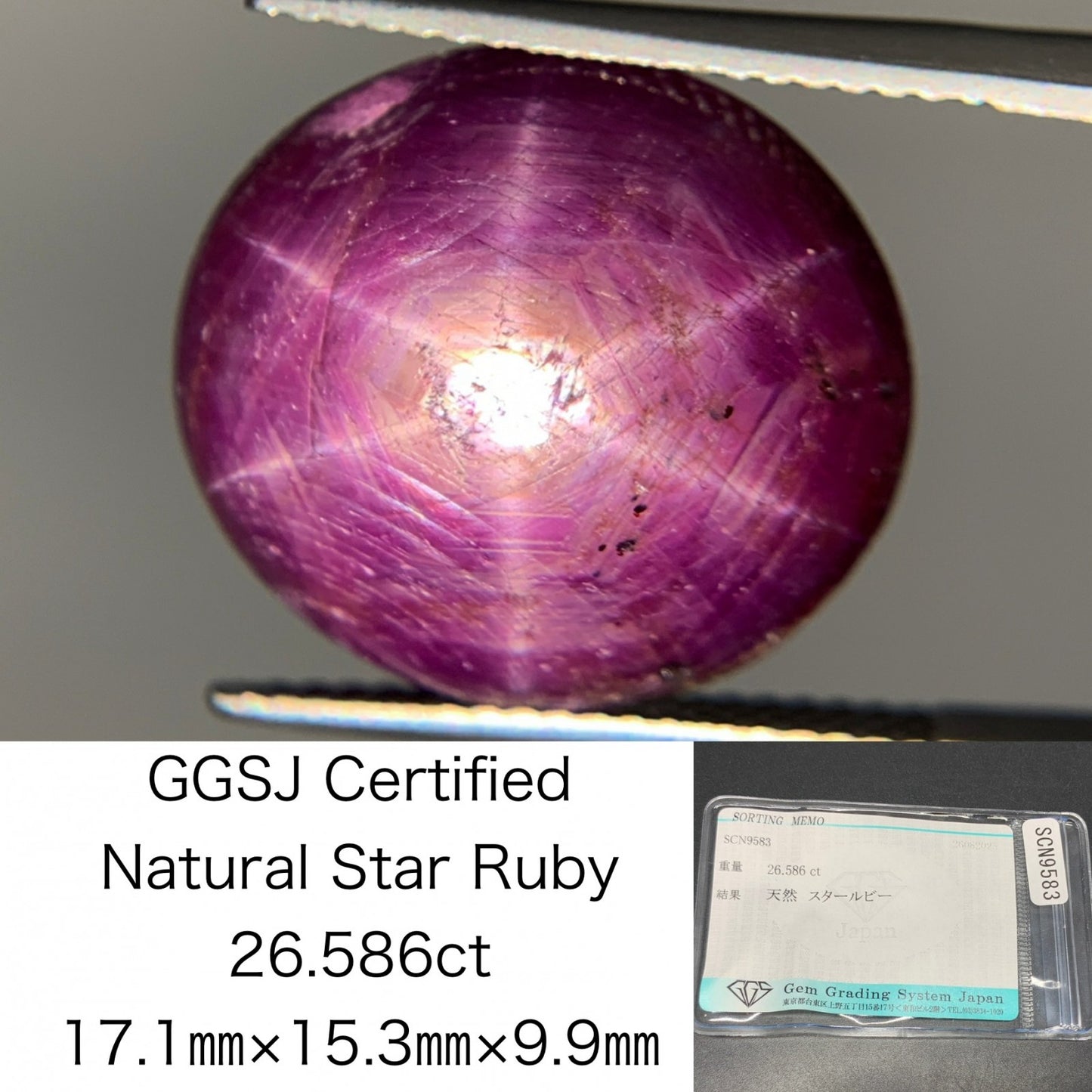 スタールビー 天然 26.586ct 宝石ソーティング付き 17.1㎜×15.3㎜×9.9㎜ ルース（ 裸石 ） 6780Y
