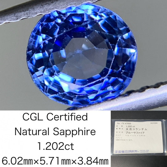 サファイア  1.202ct  中央宝石ソーティング付き  6.02㎜×5.71㎜×3.84㎜  ルース（ 裸石 ） 3219Y