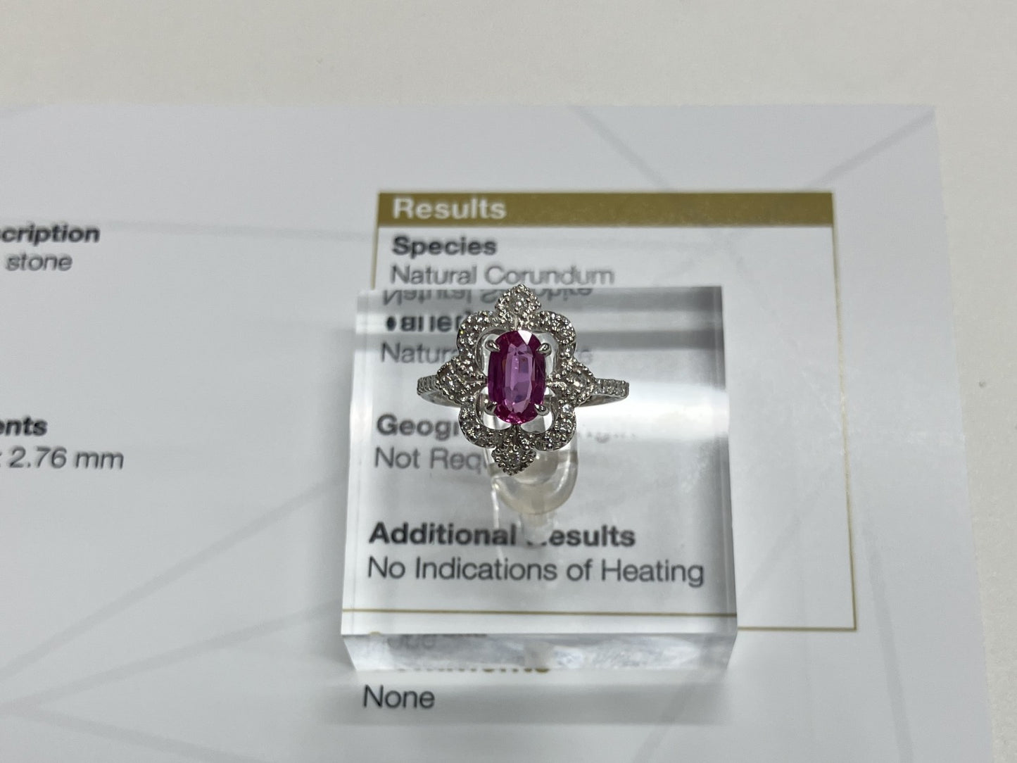 ピンクサファイア 1.10ct 非加熱　NoHeat GIA鑑別書 D0.33ct PT900 4.97g 指輪 （JP13号） サイズ直し無料 8454SS