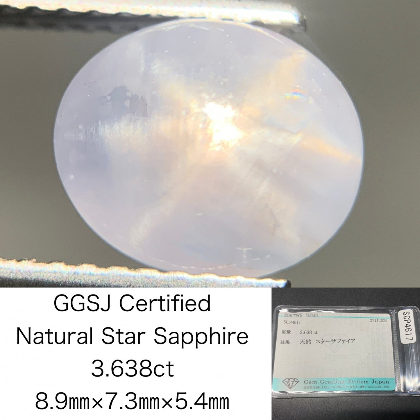 スターサファイア 天然 3.638ct 宝石ソーティング付き 8.9㎜×7.3㎜×5.4㎜ ルース（ 裸石 ） 7528Y