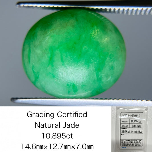 ヒスイ　翡翠　天然 10.895ct 宝石ソーティング付き 14.6㎜×12.7㎜×7.0㎜ ルース（ 裸石 ） 4251S