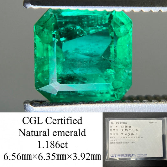 エメラルド 天然 1.186ct 中央宝石ソーティング付き 6.56㎜×6.35㎜×3.92㎜ ルース（ 裸石 ） 6656YY