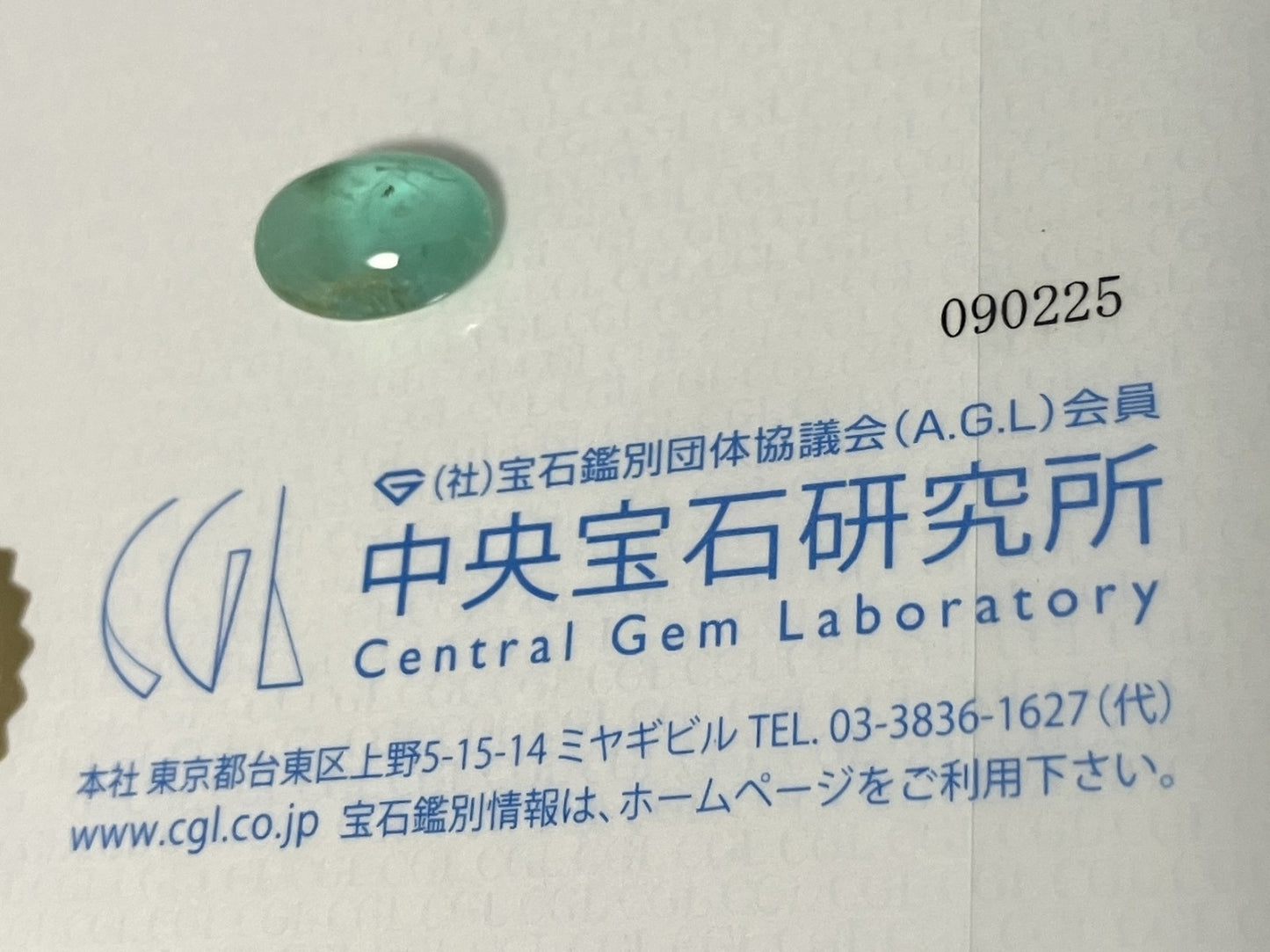 エメラルドキャッツアイ 天然 4.693ct 中央宝石鑑別書付き 12.7㎜×9.3㎜×5.8㎜ ルース（ 裸石 ） 6643YY