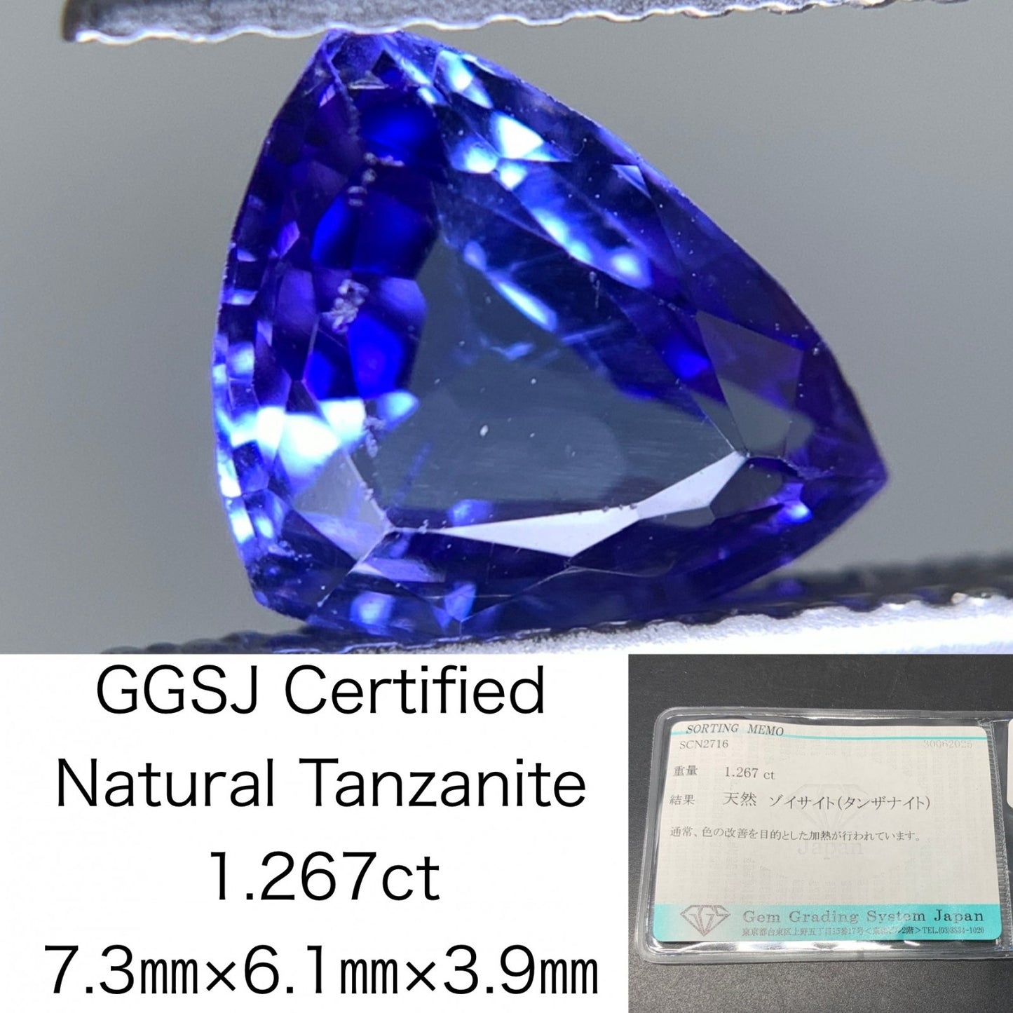 タンザナイト 天然 1.267ct 宝石ソーティング付き 7.3㎜×6.1㎜×3.9㎜ ルース（ 裸石 ） 5826Y