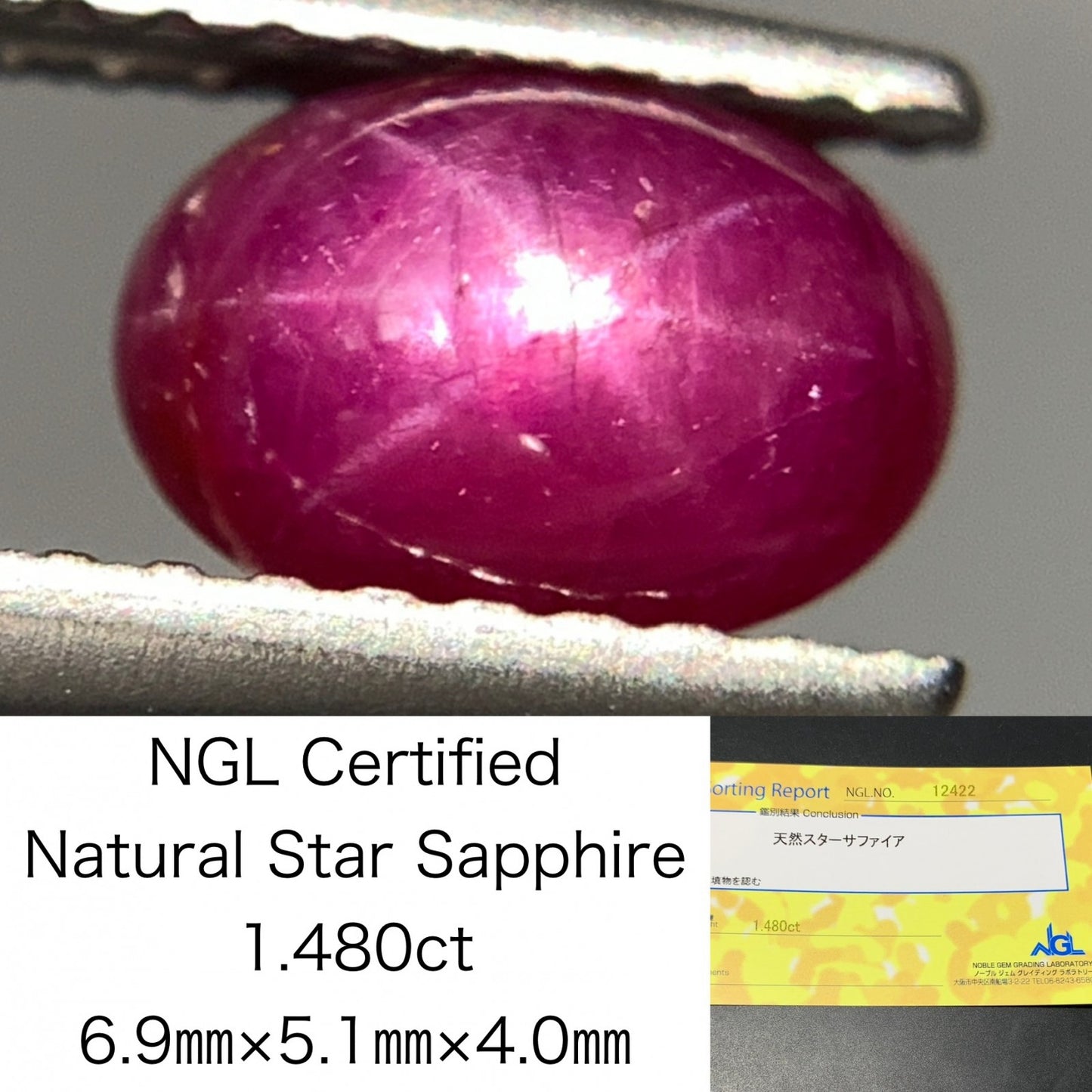 スターサファイア 1.480ct  宝石ソーティング付き  6.9㎜×5.1㎜×4.0㎜  ルース（ 裸石 ） 2735Y