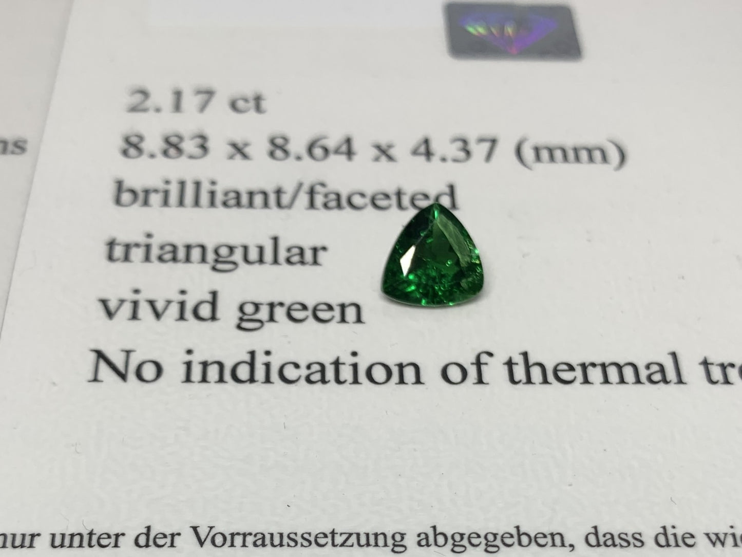 ツァボライト 2.17ct （グロッシュラーガーネット） GRS宝石鑑別書付き  vivid green No Heat 8.83㎜×8.64㎜×4.37㎜  ルース（ 裸石 ）   3706Y