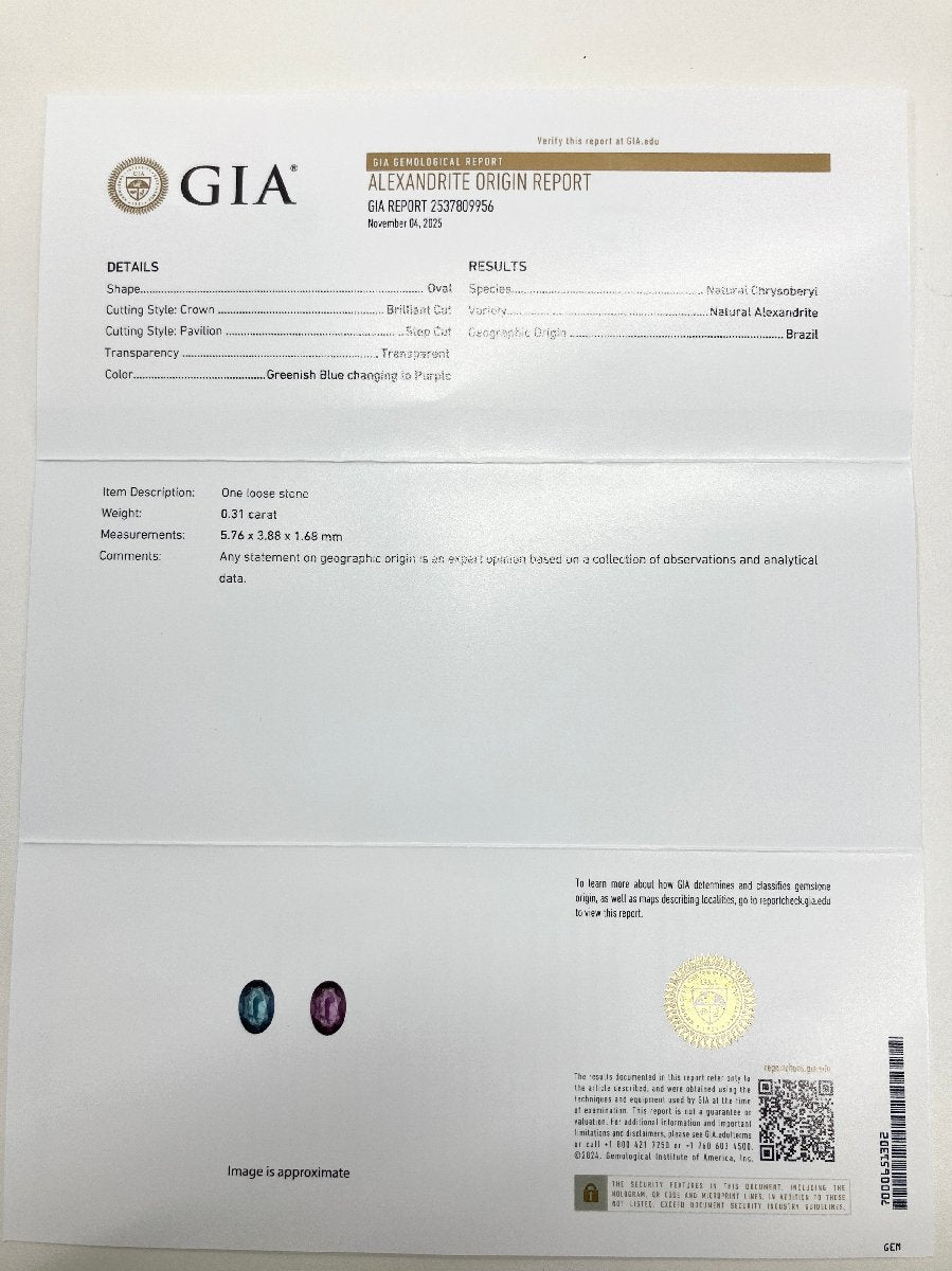 アレキサンドライト 0.31ct ブラジル産 Brazil GIA鑑別書 D0.36ct PT900 4.0g 指輪 (JP12号) サイズ直し承ります。 7166S