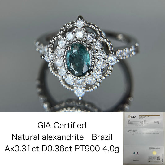 アレキサンドライト 0.31ct ブラジル産 Brazil GIA鑑別書 D0.36ct PT900 4.0g 指輪 (JP12号) サイズ直し承ります。 7166S